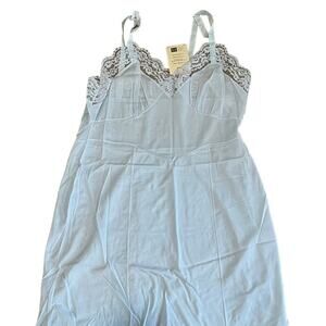 Vintage Stevens Fabrics Slip Dress Lingerie Blue Nylon Tricot New Old Stock NWT